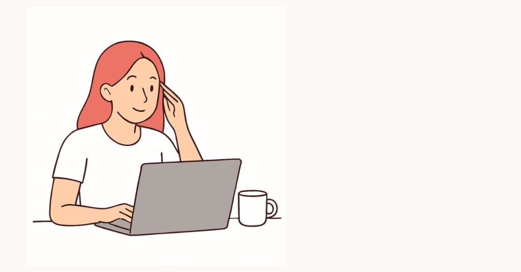 woman thinking; woman looking at laptop; blogging for beginners; blogging tips; wordpress.com vs wordpress.org; what is a blog; how to start a blog